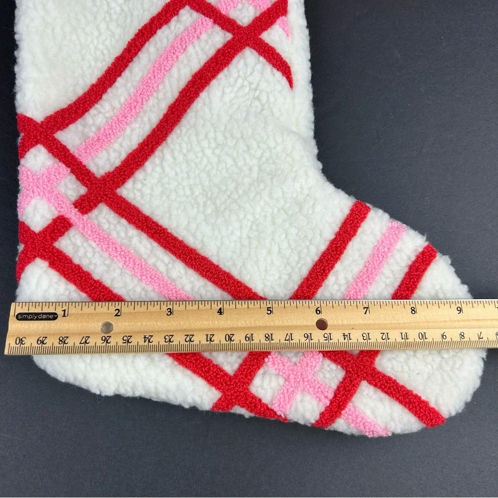 NEW - PINK By Victoria’s Secret Sherpa White Candy Cane Christmas Stocking Fairy